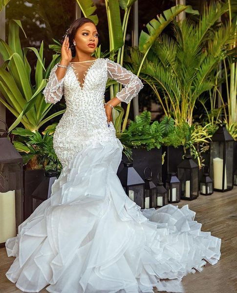 2022 luxury african mermaid wedding dresses jewel neck illlusion appliques lace crystal beads wedding dress long sleeves arabic bridal gowns, White
2022 luxury african mermaid wedding dresses jewel neck illlusion appliques lace crystal beads wedding dress long sleeves arabic bridal gowns, White