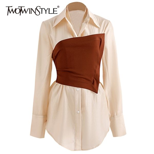 twotwinstyle solid color shirt for women lapel collar long sleeves slim fit with corset high waist shirts female autumn 220815, White
twotwinstyle solid color shirt for women lapel collar long sleeves slim fit with corset high waist shirts female autumn 220815, White