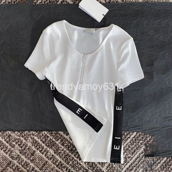 women's t-shirt summer regular pullover round neck zipper side letter short sleeve t-shirt women's korean slim knit top, White
women's t-shirt summer regular pullover round neck zipper side letter short sleeve t-shirt women's korean slim knit top, White