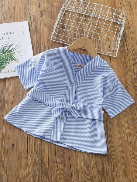 little girl's striped belt shirt she, White;black
little girl's striped belt shirt she, White;black