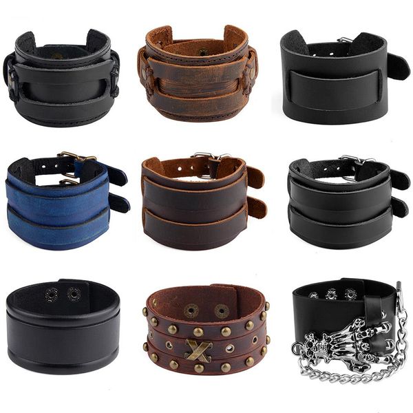 selling fashion punk rivet strands wide leather bracelets for men women cuff vintage rock jewelry, Black
selling fashion punk rivet strands wide leather bracelets for men women cuff vintage rock jewelry, Black