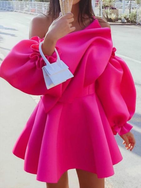 party dress mini pleated puff sleeve one shoulder spaghetti strap women backless clubwear dinner night christmas tunics, Black;gray
party dress mini pleated puff sleeve one shoulder spaghetti strap women backless clubwear dinner night christmas tunics, Black;gray