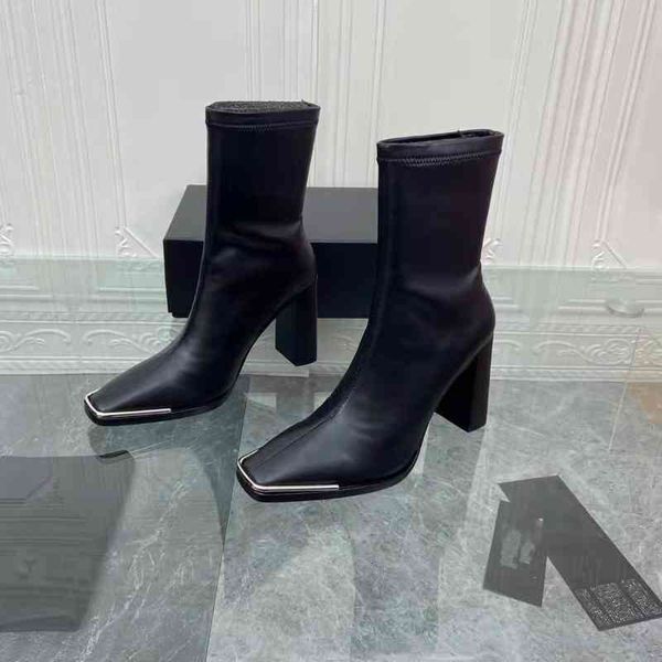 boots square head metal square elastic thin boots real cowhide high heels short women's spring and autumn single, Black
boots square head metal square elastic thin boots real cowhide high heels short women's spring and autumn single, Black
