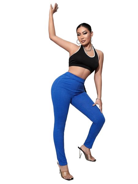 sxy solid high waist jeans 74vg#, Blue