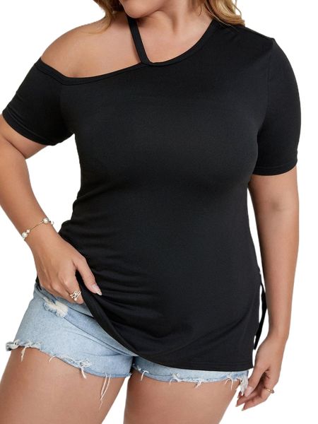 plus asymmetrical neck tee j5ja#, Black