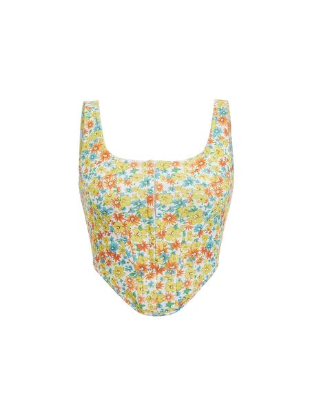 mod ditsy floral print asymmetrical hem crop tank m6hm#, White