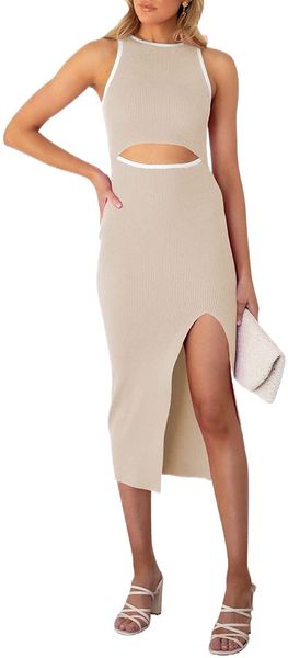 women's sleeveless cut out high slit ribbed knit bodycon tank midi dress n9uc#, Black;gray
women's sleeveless cut out high slit ribbed knit bodycon tank midi dress n9uc#, Black;gray