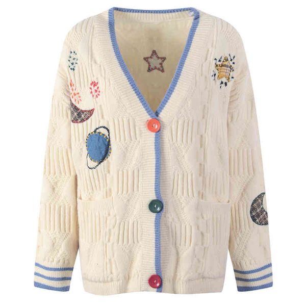 women's knits tees early autumn korean gentle lazy style v-neck knitted cardigan moon embroidery college age reducing jacket women drdw, White
women's knits tees early autumn korean gentle lazy style v-neck knitted cardigan moon embroidery college age reducing jacket women drdw, White