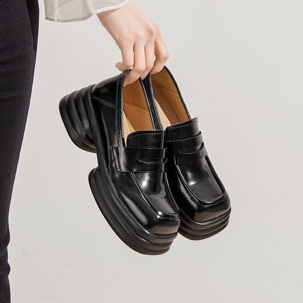 dress shoes leather lefu shoes women's spring british small leather jk style college square head single, Black
dress shoes leather lefu shoes women's spring british small leather jk style college square head single, Black