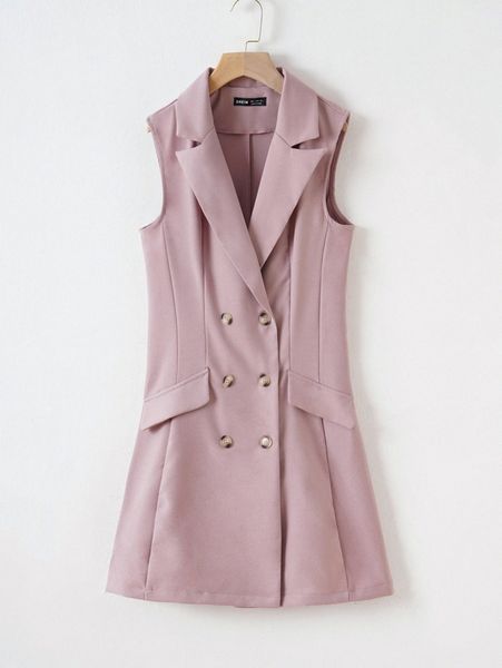 double breasted flap detail vest blazer v37x#, White