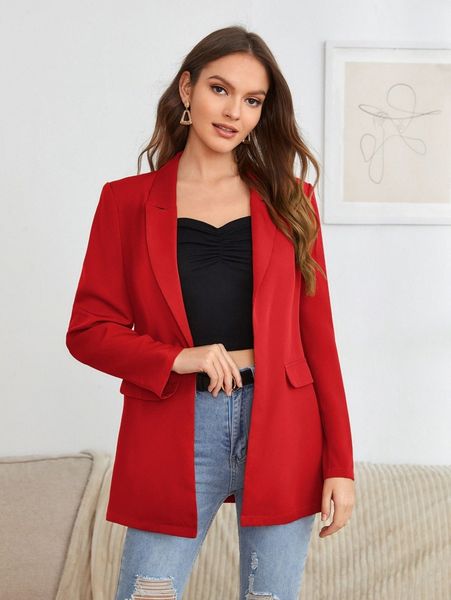peak collar flap detail solid blazer u1gy#, White