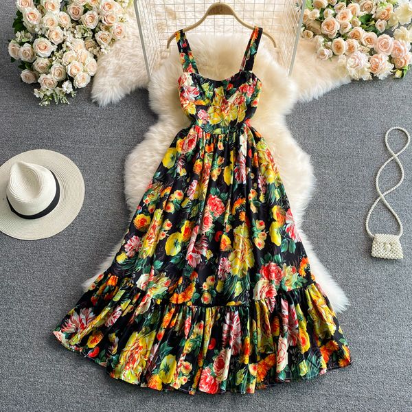 runway summer spaghetti strap long dress women's cool off shoulder florl print blackless ruffles beach dress 2022, Black;gray
runway summer spaghetti strap long dress women's cool off shoulder florl print blackless ruffles beach dress 2022, Black;gray