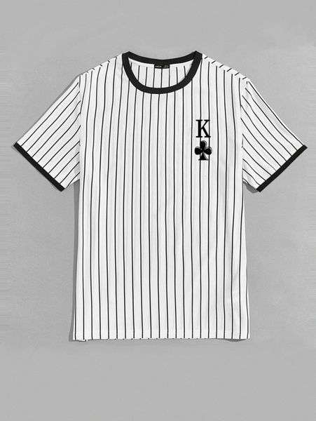 extended sizes men vertical striped & playing card print contrast trim tee g2h6#, White;black
extended sizes men vertical striped & playing card print contrast trim tee g2h6#, White;black