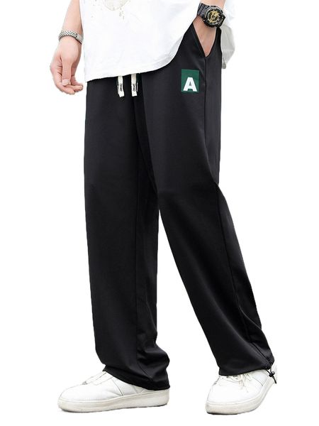 men letter graphic slant pocket pants t96g#, Black