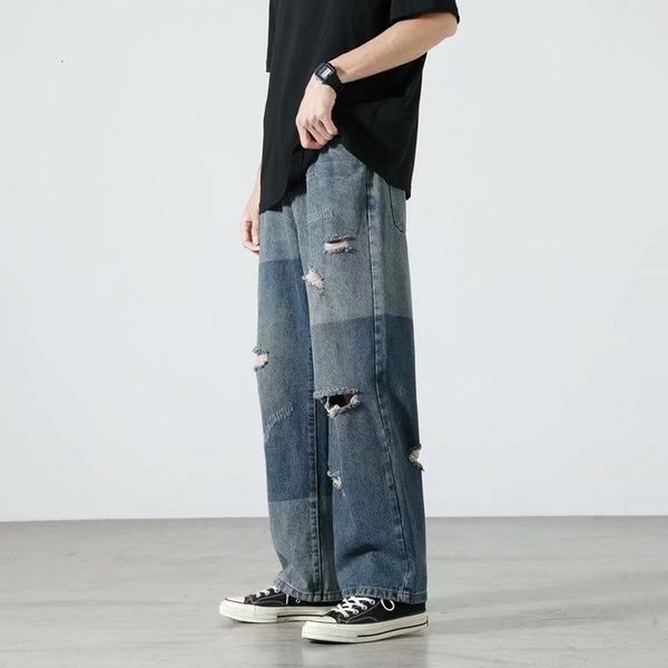 ripped wide-leg jeans men's fashion retro baggy harajuku jeans men streetwear loose hip-hop hole straight denim trousers mens cx220412, Blue
ripped wide-leg jeans men's fashion retro baggy harajuku jeans men streetwear loose hip-hop hole straight denim trousers mens cx220412, Blue