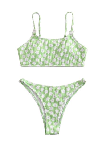 f.loral r.ib r.ing linked b.ikini swimsuit c6jm#, White;black