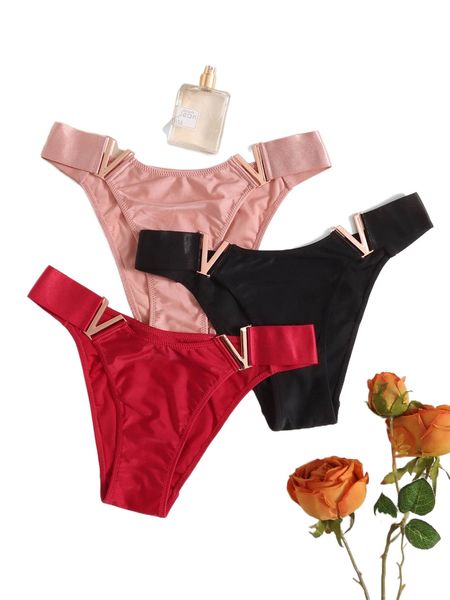 3pack solid panty 46i9#, Black;red
