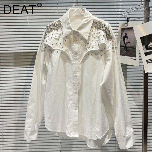 deat women shirt solid color turn-down collar long sleeve temperamnet casual leese diamonds loose fashion spring summer, White
deat women shirt solid color turn-down collar long sleeve temperamnet casual leese diamonds loose fashion spring summer, White