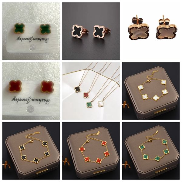 luxury women style four leaf clover stud earring rose gold stainless steel necklace bracelet, Golden;silver
luxury women style four leaf clover stud earring rose gold stainless steel necklace bracelet, Golden;silver