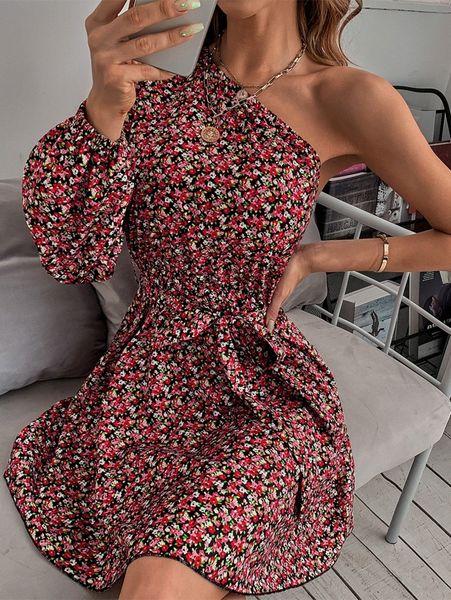 ditsy floral print one shoulder belted dress k3kr#, Black;gray
ditsy floral print one shoulder belted dress k3kr#, Black;gray