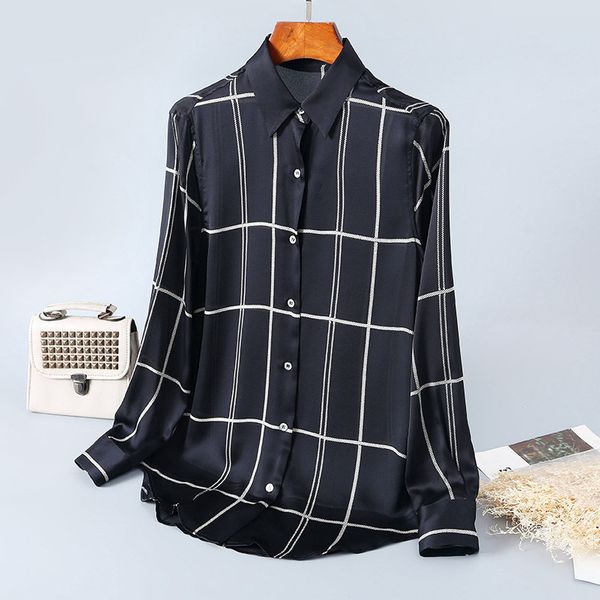 women's blouses & shirts silk plaid lapel shirt feminine temperament fashion cardigan upper women's spring boutique wear ciz6, White
women's blouses & shirts silk plaid lapel shirt feminine temperament fashion cardigan upper women's spring boutique wear ciz6, White