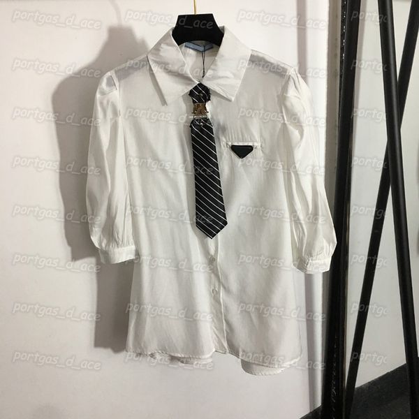 triangle badge womens shirt striped tie lapel shirt fashion short sleeve shirts 2 colors, White
triangle badge womens shirt striped tie lapel shirt fashion short sleeve shirts 2 colors, White