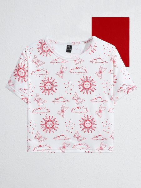 x pati paints sun & butterfly print tee e3bx#, White 
x pati paints sun & butterfly print tee e3bx#, White