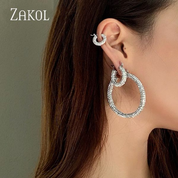 hoop huggie zakol luxury gold color micro-inlaid cz zircon big circle hoop earrings for women girls fashion party dinner dress accessories 2, Golden;silver
hoop huggie zakol luxury gold color micro-inlaid cz zircon big circle hoop earrings for women girls fashion party dinner dress accessories 2, Golden;silver