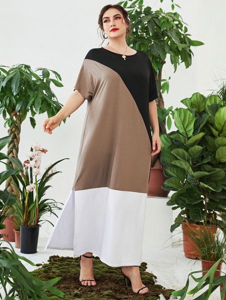 plus cut and sew batwing sleeve split hem dress v6jq#, Black 
plus cut and sew batwing sleeve split hem dress v6jq#, Black