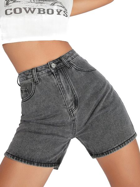 straight leg solid denim shorts n9yv#, White;black