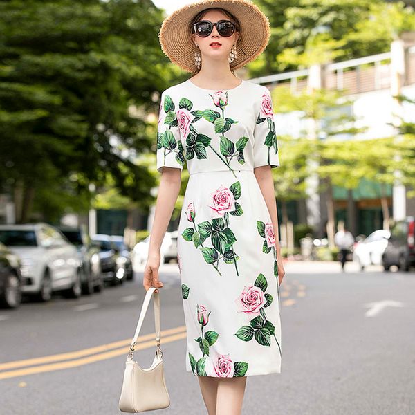 women's runway dress o neck short sleeves floral printed fashion high street pencil dresses casual vestidos, Black
women's runway dress o neck short sleeves floral printed fashion high street pencil dresses casual vestidos, Black