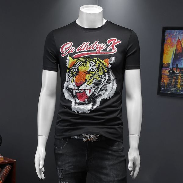 summer men's new tiger head drill short-sleeved t-shirt 2022 mercerized cotton round neck casual fashion all-match printing bottoming, White;black
summer men's new tiger head drill short-sleeved t-shirt 2022 mercerized cotton round neck casual fashion all-match printing bottoming, White;black
