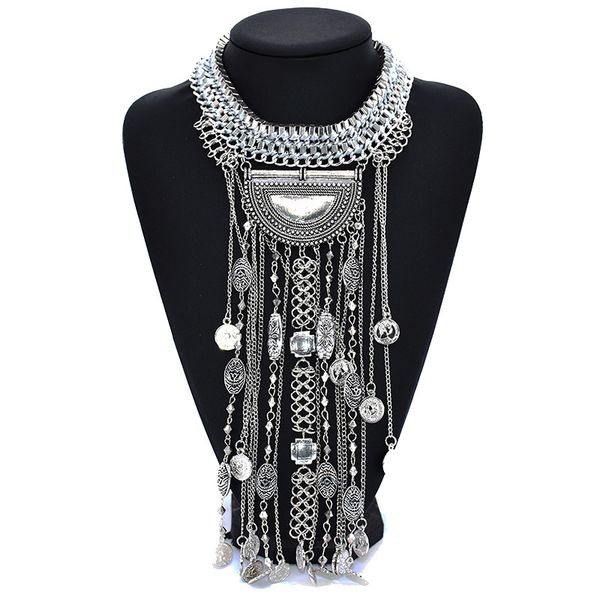 european and american exaggerated necklaces choker high-end crystal gemstone multi-layer coin tassel necklace women's jewelry, Golden;silver
european and american exaggerated necklaces choker high-end crystal gemstone multi-layer coin tassel necklace women's jewelry, Golden;silver