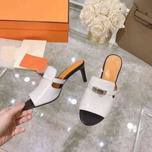 slippers women's leather summer shoes high-heeled open slippers metal decorative series, Black
slippers women's leather summer shoes high-heeled open slippers metal decorative series, Black