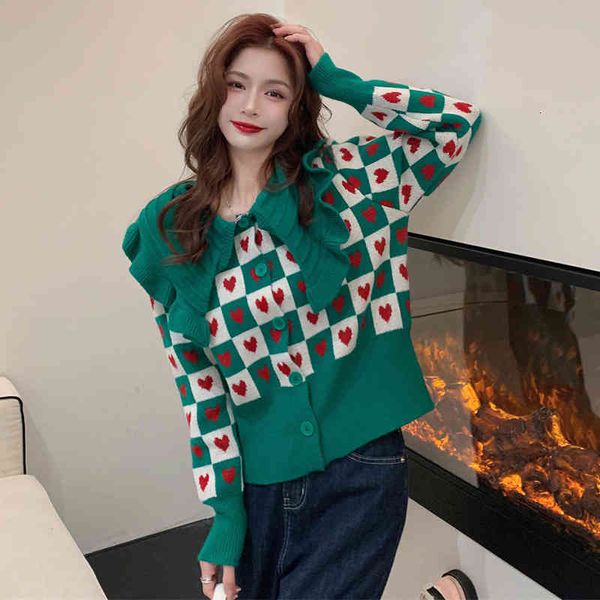 women's polos spring and autumn style temperament college diamond lattice knitted cardigan with wooden ear edge baby collar sweater coa, White
women's polos spring and autumn style temperament college diamond lattice knitted cardigan with wooden ear edge baby collar sweater coa, White