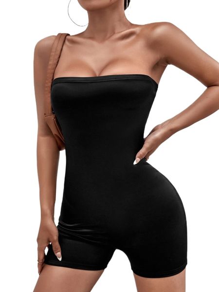 solid tube unitard romper 61wo#, Black;white