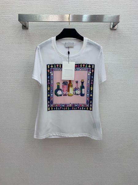 women's t-shirt summer cool color bottle printed front silk stitched back cotton t-shirt, White
women's t-shirt summer cool color bottle printed front silk stitched back cotton t-shirt, White