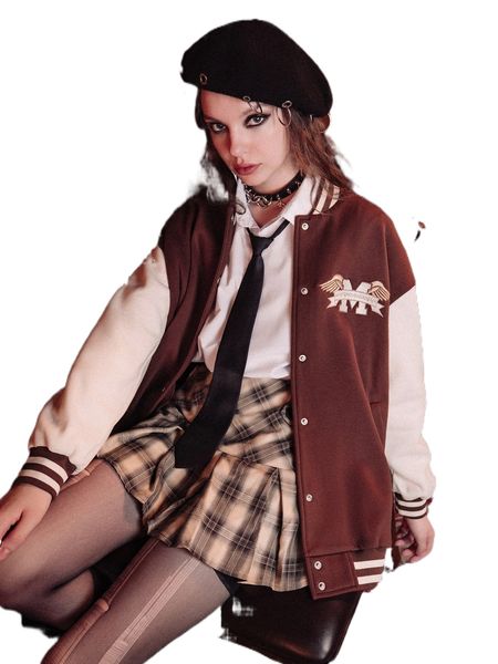 romwe dark academia letter & wings embroidery colorblock bomber jacket y2sv#, Black;brown
romwe dark academia letter & wings embroidery colorblock bomber jacket y2sv#, Black;brown