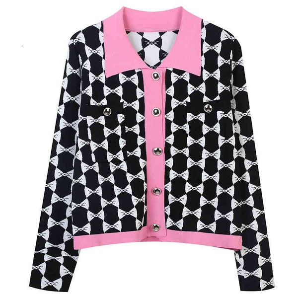 women's sweaters early spring 2022 color contrast bow check jacquard temperament slim lapel long sleeve knitted cardigan women ifgf, White;black
women's sweaters early spring 2022 color contrast bow check jacquard temperament slim lapel long sleeve knitted cardigan women ifgf, White;black