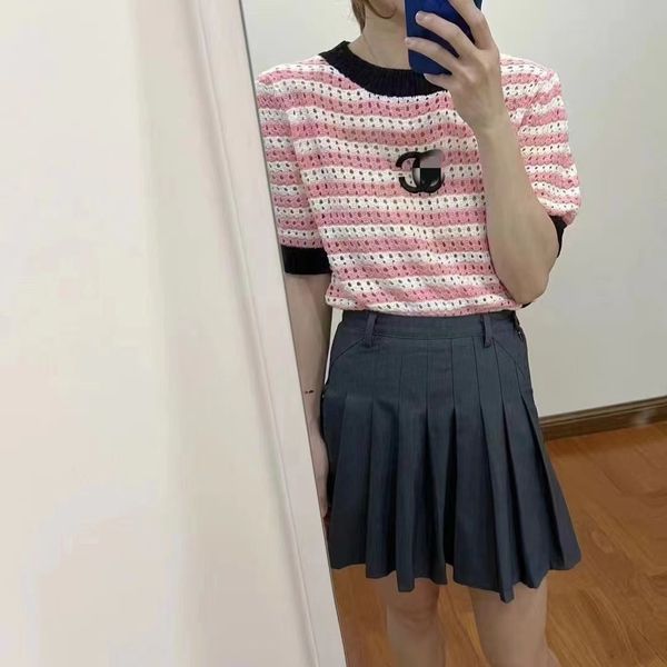 507 2022 summer brand same style sweater crew neck short sleeve fashion pullover pink blue womens clothes yingjie, White;black
507 2022 summer brand same style sweater crew neck short sleeve fashion pullover pink blue womens clothes yingjie, White;black