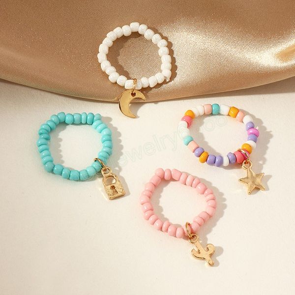 4pcs/set fashion colorful rice bead rings star moon pendant ring set adjustable handmade boho finger ring for women girl jewelry, Silver
4pcs/set fashion colorful rice bead rings star moon pendant ring set adjustable handmade boho finger ring for women girl jewelry, Silver