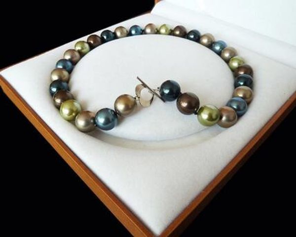rare huge 12mm genuine south sea multicolors shell pearl necklace heart clasp 18, Silver
rare huge 12mm genuine south sea multicolors shell pearl necklace heart clasp 18, Silver