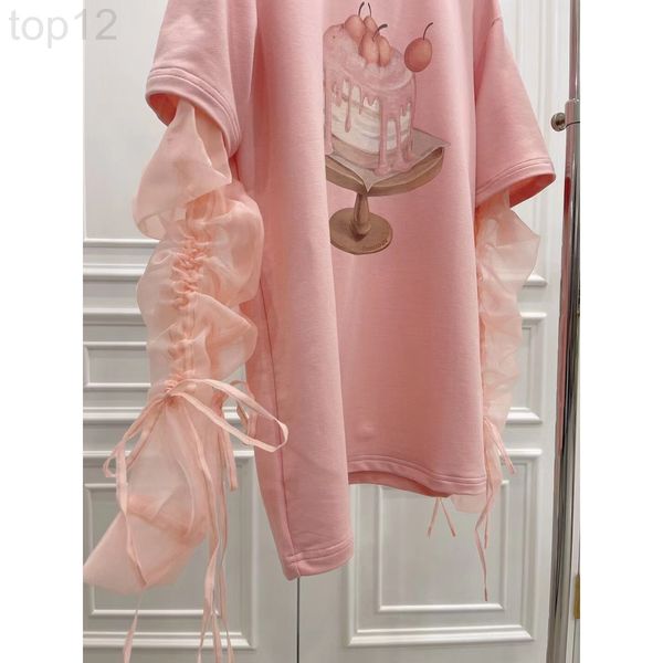 women's t-shirt designer chaopai 22 early spring new dessert cake pattern pink and sweet princess pleated detachable yarn sleeve long t, White
women's t-shirt designer chaopai 22 early spring new dessert cake pattern pink and sweet princess pleated detachable yarn sleeve long t, White