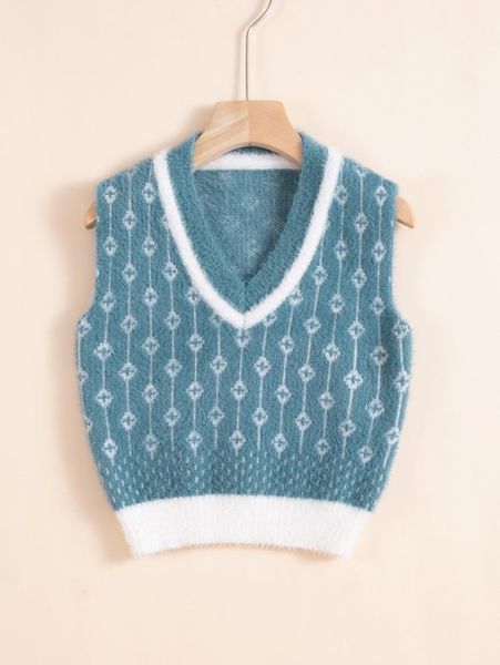 toddler boys geo pattern fuzzy sweater vest she, Blue