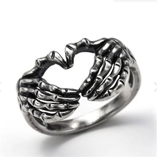 european and american retro skull hand holding heart ring fashion personality domineering gothic jewelry hell ghost finger ring ab735, Silver
european and american retro skull hand holding heart ring fashion personality domineering gothic jewelry hell ghost finger ring ab735, Silver