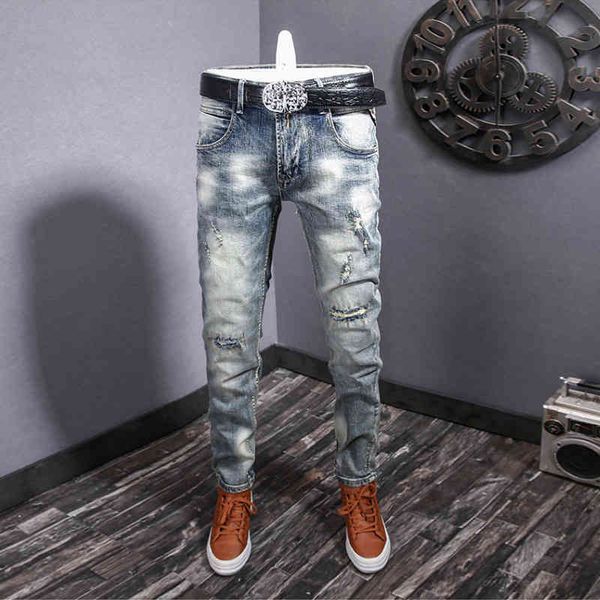 men's jeans men's fashion hole patch youth elastic slim straight long pants nostalgic leqf, Blue
men's jeans men's fashion hole patch youth elastic slim straight long pants nostalgic leqf, Blue