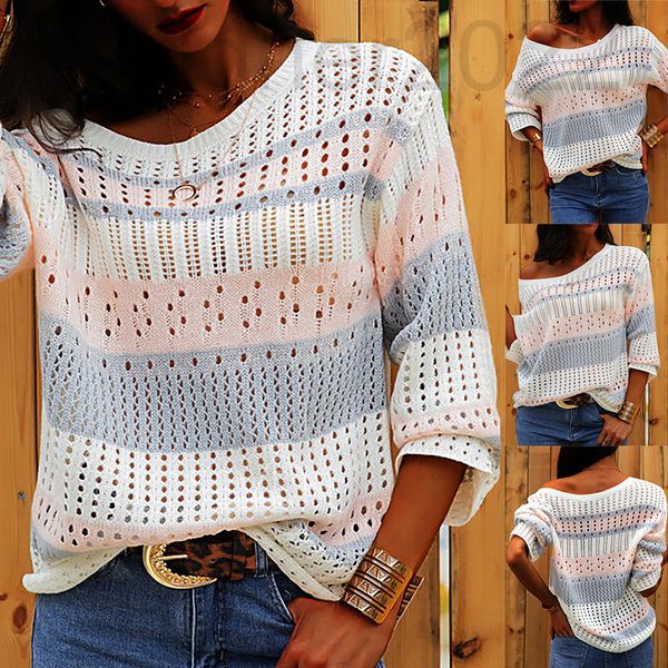 women's knits & tees designer new long sleeve pullover sweater contrast loose casual sweater women, White
women's knits & tees designer new long sleeve pullover sweater contrast loose casual sweater women, White