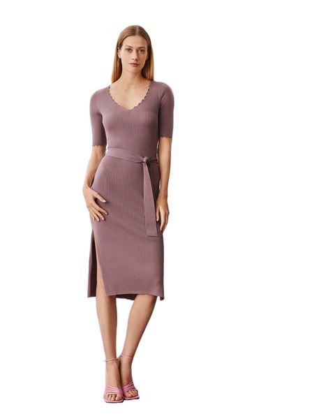 motf premium lyocell scalloped belted sweater dress 21tz#, White;black