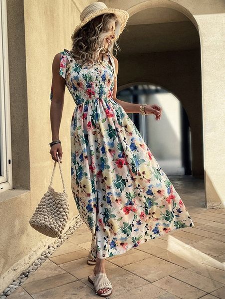 floral print shirred knot shoulder cami dress 01bp#, Black;gray
floral print shirred knot shoulder cami dress 01bp#, Black;gray