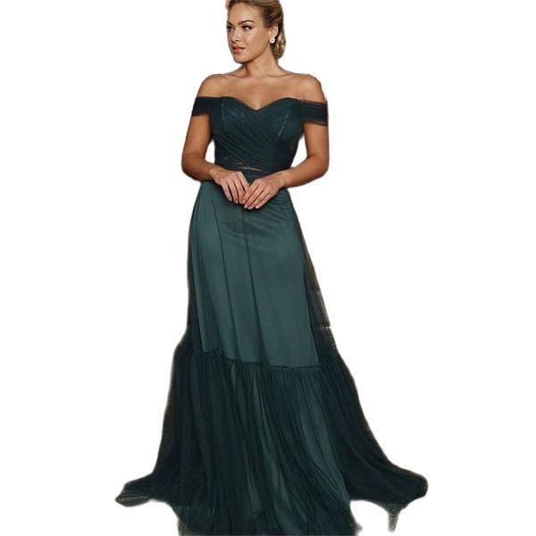 2022 a line evening dresses green tulle off the shoulder long formal party gowns, Black;red
2022 a line evening dresses green tulle off the shoulder long formal party gowns, Black;red